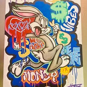 “WORK HARD” Vibrant Cartoon Street Art Canvas